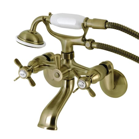 Kingston Brass KS286AB Wall Mount Clawfoot Tub Faucet with Hand Shower, Antique Brass KS286AB